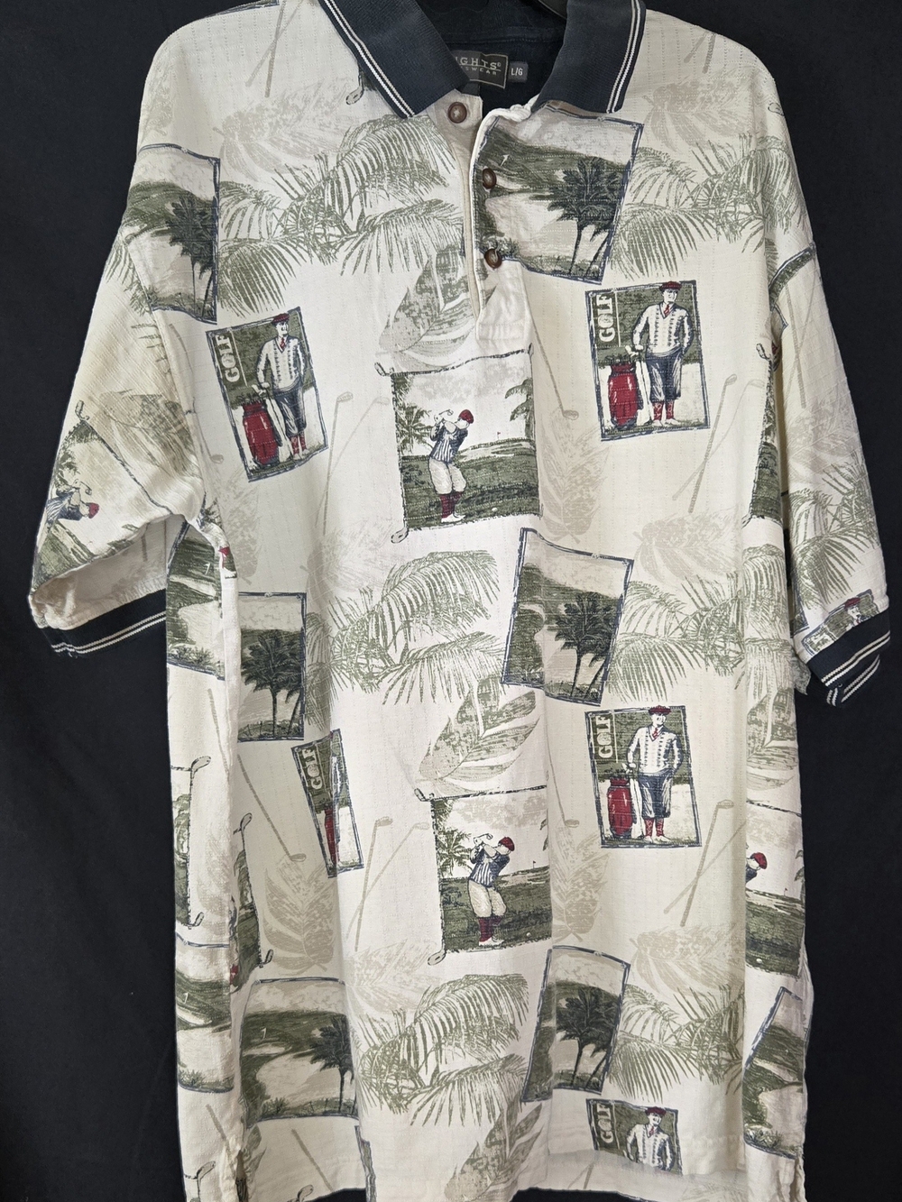 Knights Sportwear Classic Golf-Print Polo Shirt - Beige with Green Accents #589